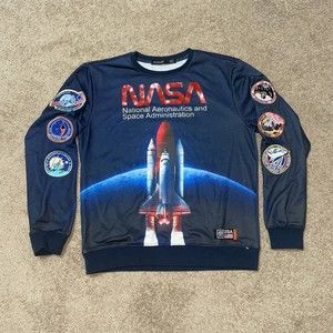 Hudson Outerwear NASA Sweatshirt Mens Galaxy Blue Sleeve Patches Size XL